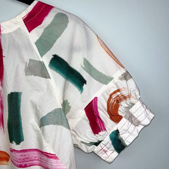 Anthropologie Aimee Clarke Art Brushstroke Button Back Puff Sleeve Top Womens XS - Picture 5 of 16